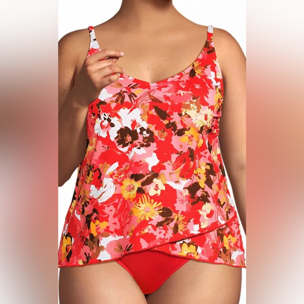Lot of 2 NWT $180 Lands' End Sky Blue and Floral Plus Tankini Tops. Size 2X - Picture 8 of 9